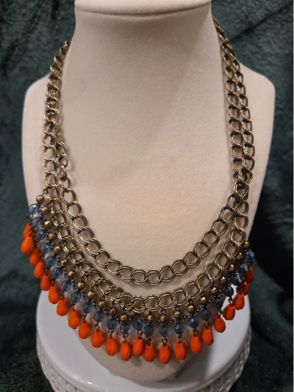 Boho orange and blue necklace